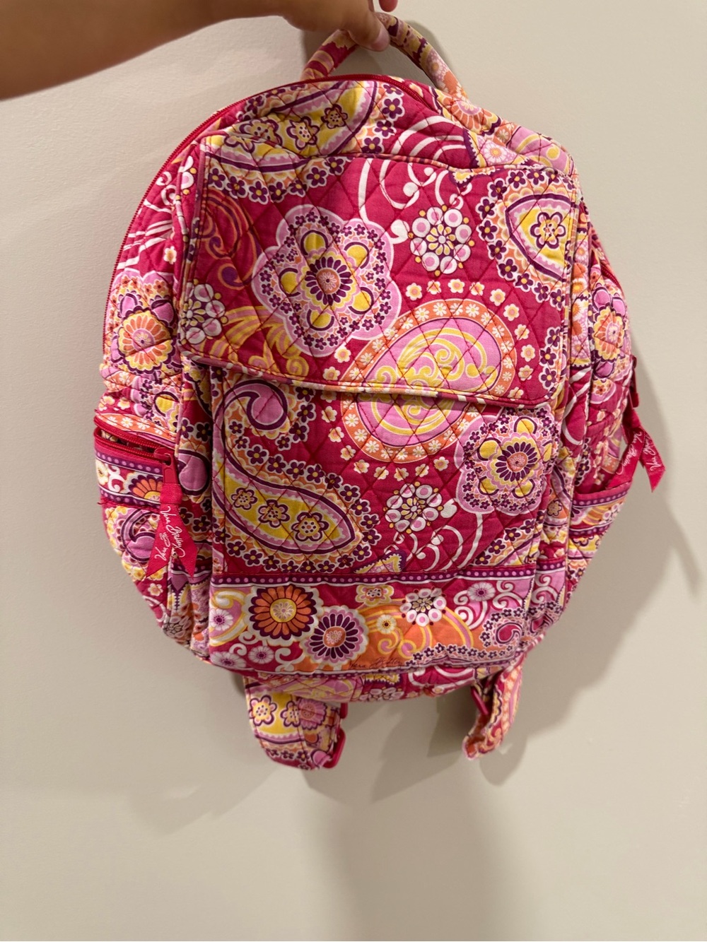 Vera Bradley Raspberry Fizz Large Backpack Pink Paisley Floral Quilted Bag
